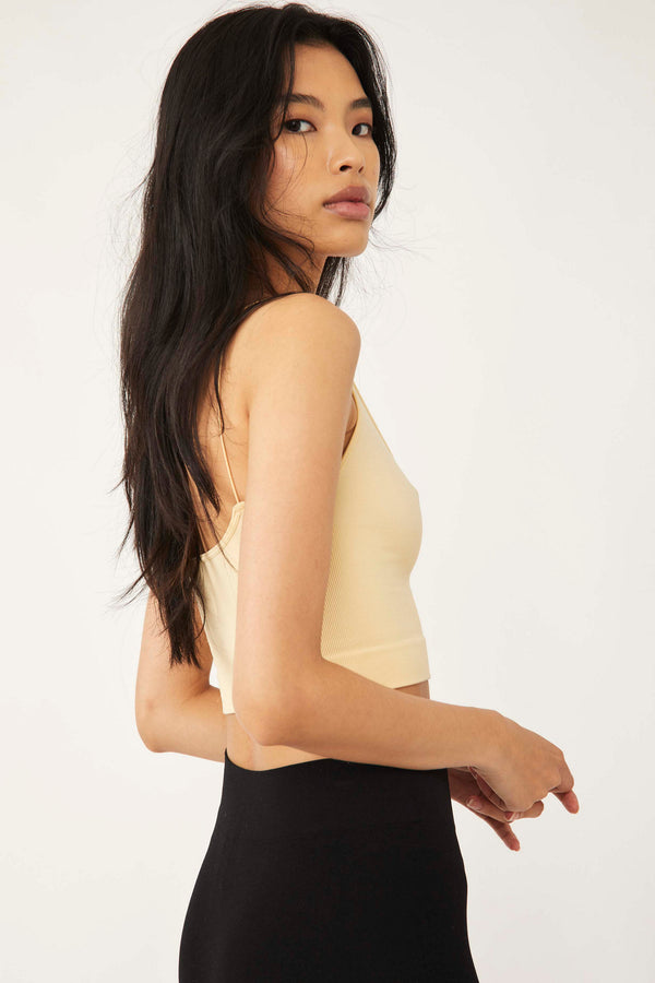 FREE PEOPLE RIBBED V-NECK BRAMI - SOFT LATTE 7796