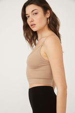 FREE PEOPLE RIBBED V-NECK BRAMI - TOASTED ALMOND 7796