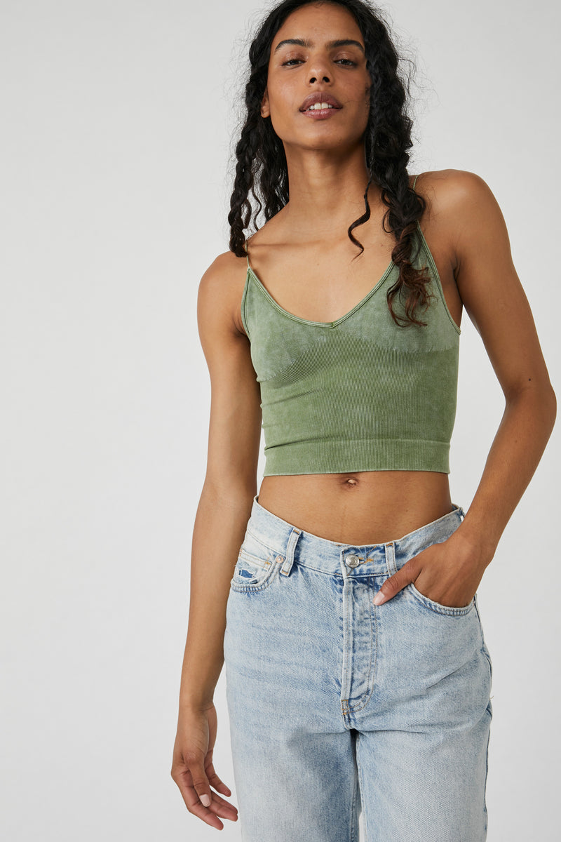 FREE PEOPLE RIBBED V-NECK BRAMI - WASHED ARMY 7796