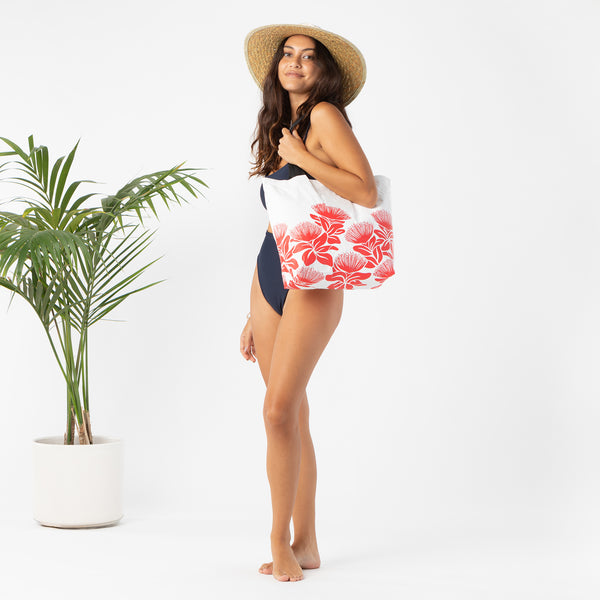 ALOHA COLLECTION REVERSIBLE TOTE / BIG ISLAND 'OHI'A LEHUA 23 / CRIMSON