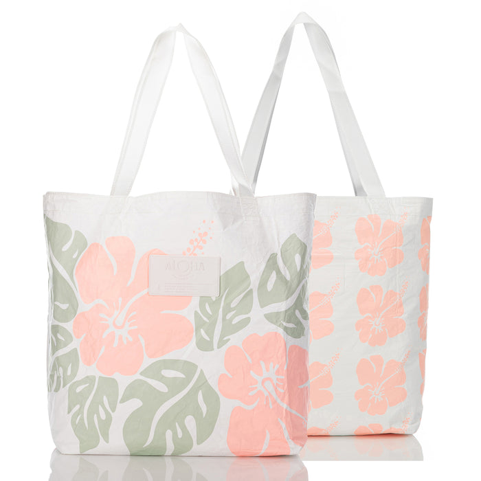 ALOHA COLLECTION REVERSIBLE TOTE / BIG ISLAND HIBISCUS - MELON + SAGE