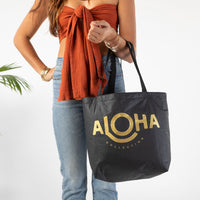 ALOHA COLLECTION REVERSIBLE TOTE / LANAI / GOLD/BLACK