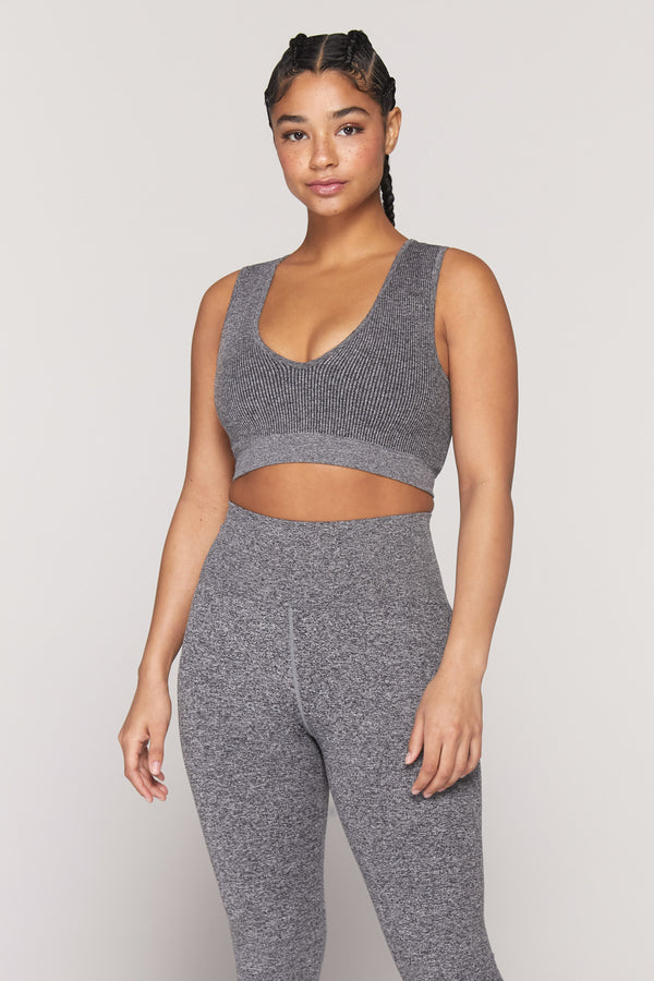 SPIRITUAL GANGSTER METTA SEAMLESS PLUNGE BRAMI - HEATHER GRAY