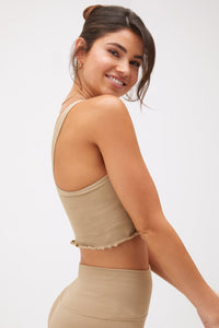 SPIRITUAL GANGSTER AMOR SEAMLESS CROP TANK - DESERT