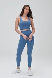 SPIRITUAL GANGSTER AMOR SEAMLESS CROP TANK - COASTAL BLUE