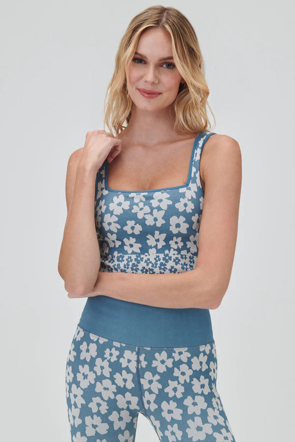 SPIRITUAL GANGSTER AMARA JACQUARD LONGLINE BRA - COASTAL FLORAL