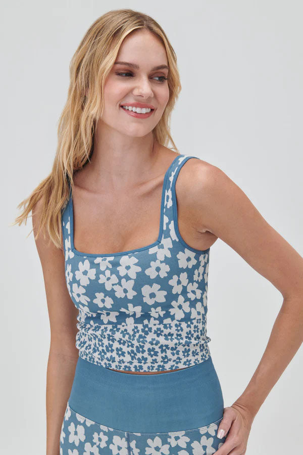 SPIRITUAL GANGSTER AMARA JACQUARD LONGLINE BRA - COASTAL FLORAL