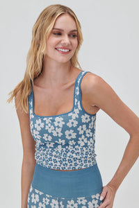 SPIRITUAL GANGSTER AMARA JACQUARD LONGLINE BRA - COASTAL FLORAL