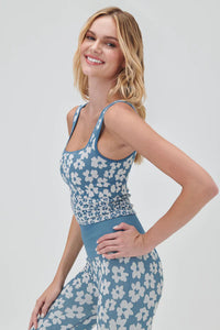 SPIRITUAL GANGSTER AMARA JACQUARD LONGLINE BRA - COASTAL FLORAL