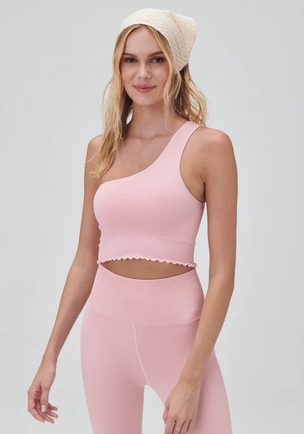 SPIRITUAL GANGSTER LUNA ONE SHOULDER SEAMLESS TANK - PEONY