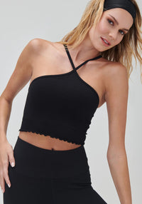 SPIRITUAL GANGSTER SEAMLESS HALTER TOP - BLACK