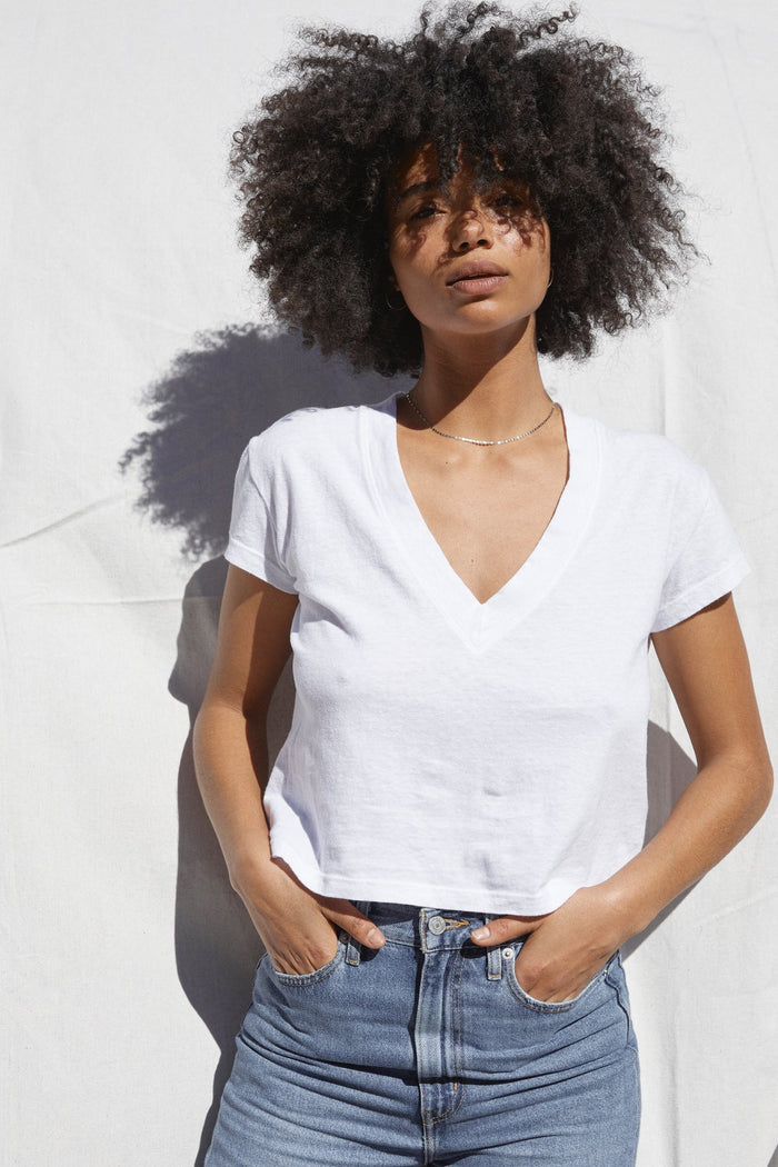PERFECT WHITE TEE ALANIS RECYCLED COTTON V NECK TEE - WHITE T103