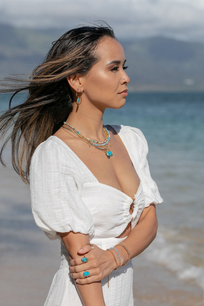 KE ALOHA JEWELRY ASYMMETRICAL MIXED OPAL & GOLD CHAIN NECKLACE - HAU'OLI