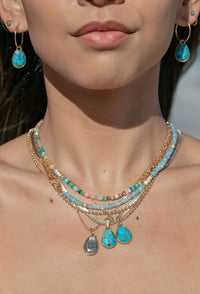 KE ALOHA JEWELRY ASYMMETRICAL MIXED OPAL & GOLD CHAIN NECKLACE - HAU'OLI