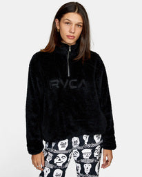 RVCA REZAXED QUARTER ZIP FLEECE SWEATER - BLK