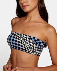 RVCA FLOW CHECK REVERSIBLE BANDEAU BIKINI TOP - TUB