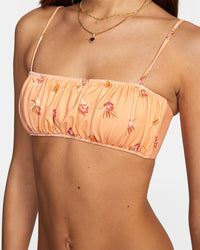 RVCA EASY TO LOVE PRINTED SPAGHETTI STRAP BANDEAU BIKINI TOP - CRL