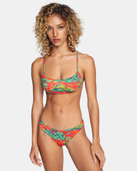 RVCA THOSE DAYS PRINTED CHEEKY BIKINI BOTTOMS - RED