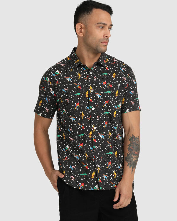 RVCA LP X KLW PARROTS SHORT SLEEVE SHIRT - BLK