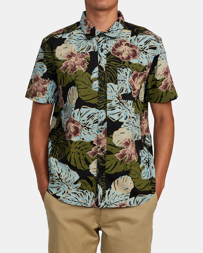 RVCA MONSTERA 2.0 WOVEN SHORT SLEEVE SHIRT - BLK