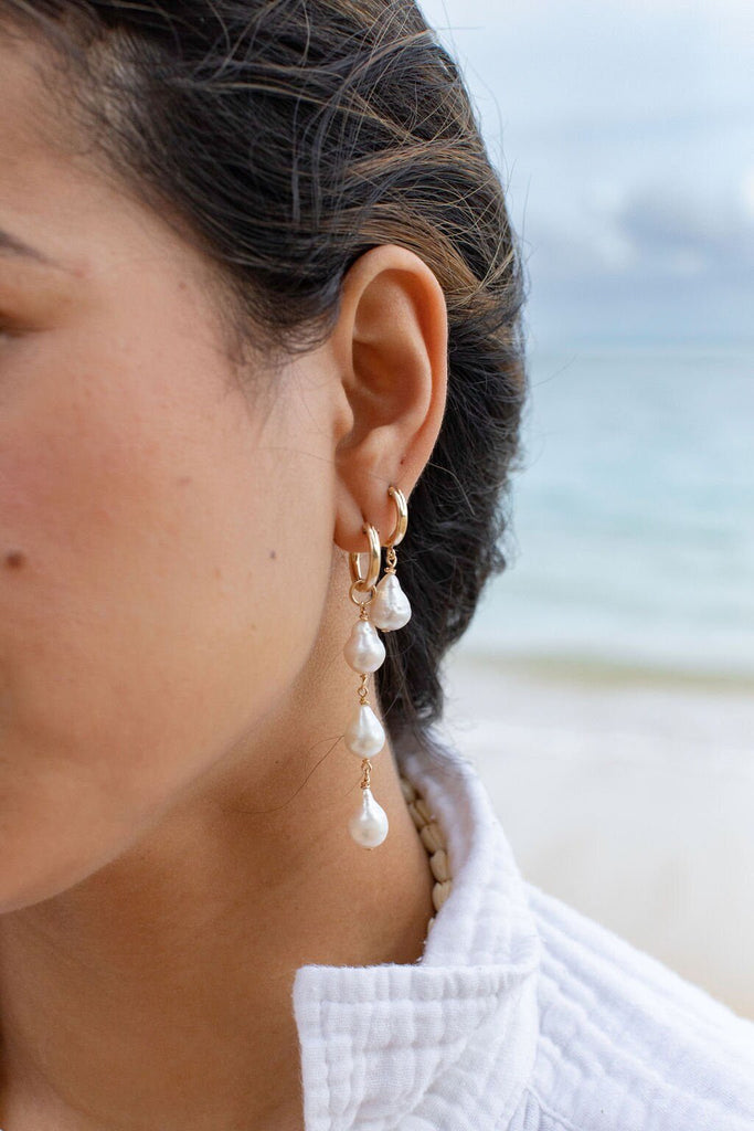 KE ALOHA JEWELRY BAROQUE PEARL HOOP EARRINGS - KEHAU