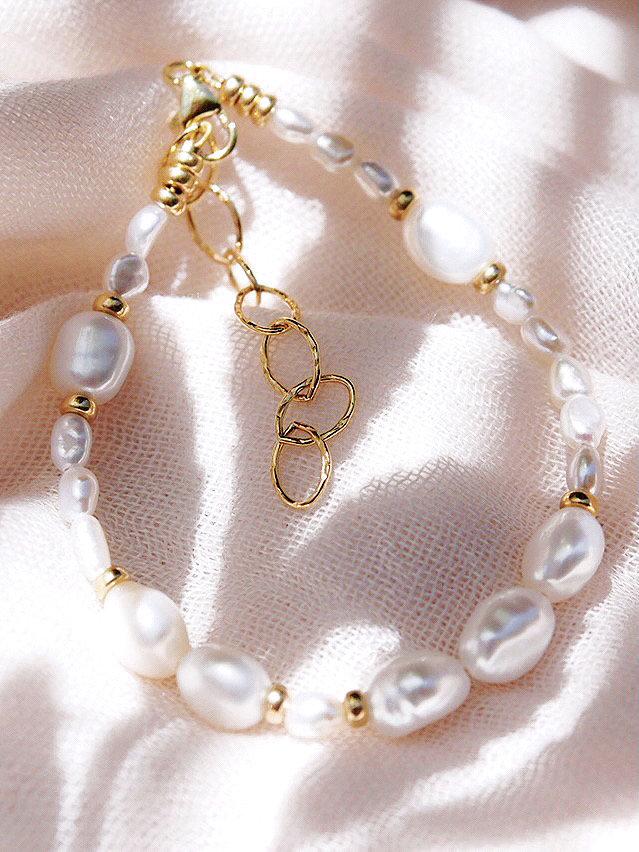 KE ALOHA JEWELRY GOLD AND WHITE PEARL BEAD BRACELET - HIWAHIWA