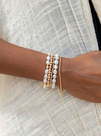 KE ALOHA JEWELRY GOLD AND WHITE PEARL BEAD BRACELET - HIWAHIWA