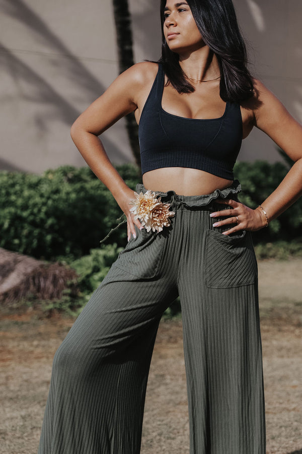 FREE PEOPLE MOVEMENT BLISSED OUT WIDE LEG PANTS - CARGO KHAKI 6937