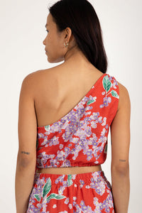 RHYTHM ISLE FLORAL ONE SHOULDER TOP | RED