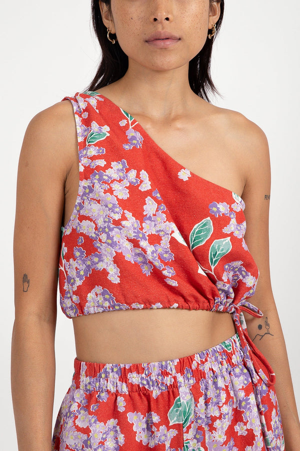RHYTHM ISLE FLORAL ONE SHOULDER TOP | RED