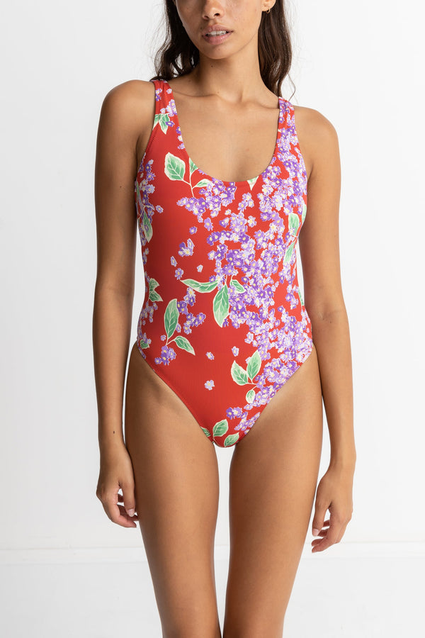 RHYTHM ISLE FLORAL SCOOP NECK ONE PIECE | RED