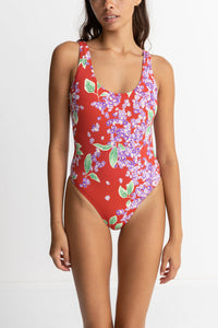 RHYTHM ISLE FLORAL SCOOP NECK ONE PIECE | RED