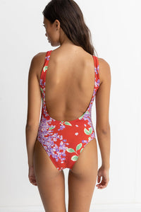 RHYTHM ISLE FLORAL SCOOP NECK ONE PIECE | RED