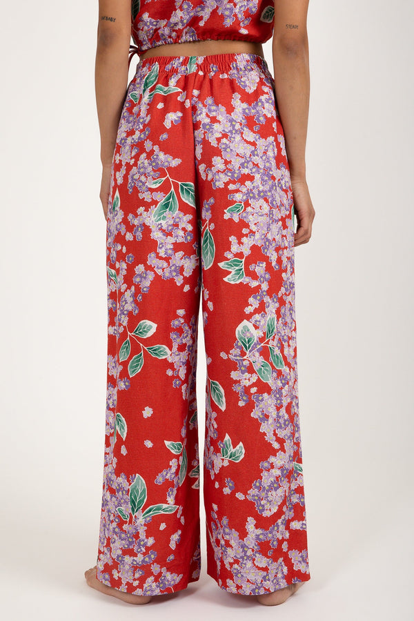 RHYTHM ISLE FLORAL WIDE LEG PANT RED