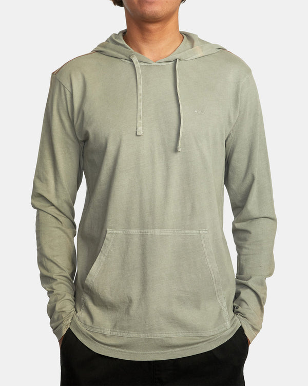 RVCA PTC PIGMENT HOODED LONG SLEEVE TEE - ALO