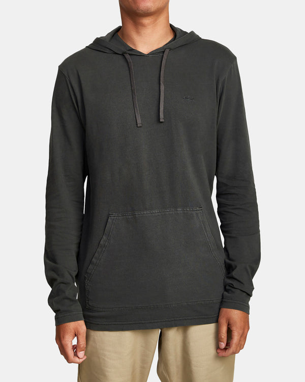 RVCA PTC PIGMENT HOODED LONG SLEEVE TEE - PTK