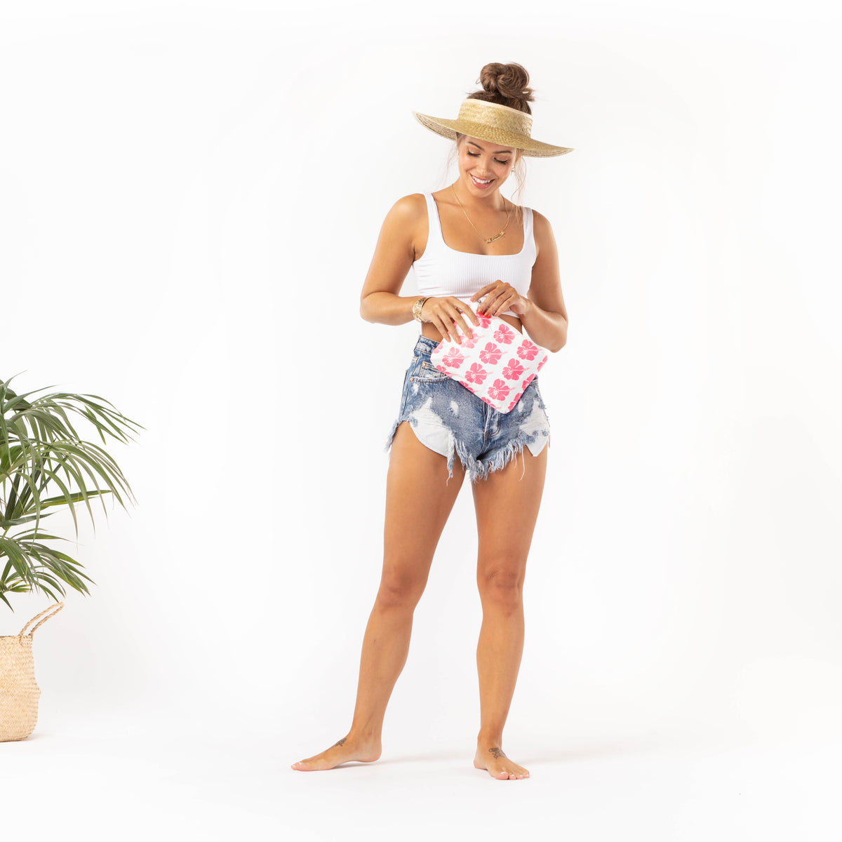 ALOHA COLLECTION SMALL /  HIBISCUS BLOOM ELECTRIC PINK/WHITE