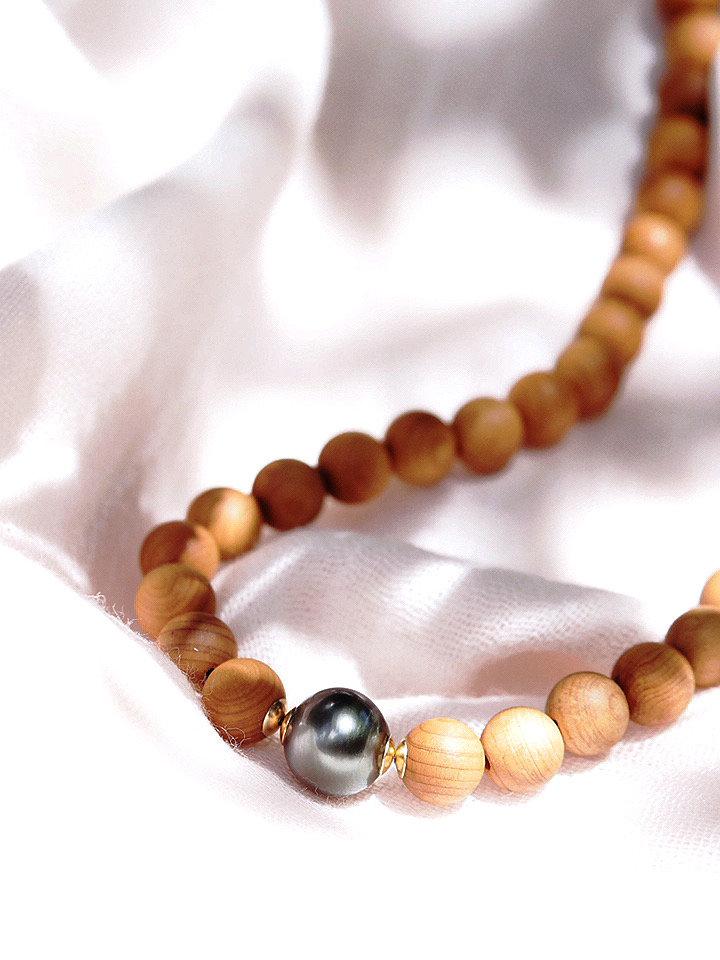 KE ALOHA JEWELRY TAHITIAN PEARL SANDALWOOD BEAD NECKLACE - ROSELANI