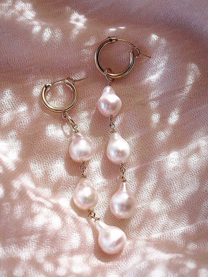 KE ALOHA JEWELRY TRIPLE BAROQUE PEARL HOOP EARRINGS - NAPUA