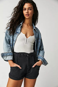 FREE PEOPLE TOPANGA CUFF SHORTS - WASHED BLACK 6532