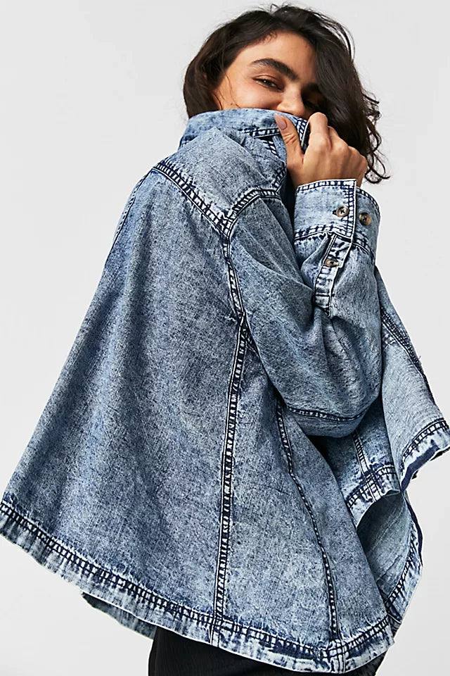 FREE PEOPLE BACK TO YOU DENIM TOP - LIGHT INDIGO WASH 4650