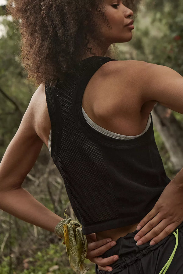 FREE PEOPLE MESH IN SESSION TANK - BLACK 0010