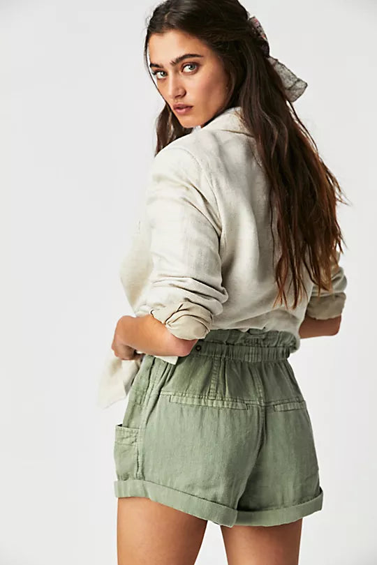 FREE PEOPLE TOPANGA CUFF SHORTS - OIL GREEN 6532