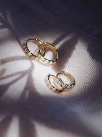 KE ALOHA JEWELRY WHITE OPAL HUGGIE HOOP EARRINGS - IPOLANI SIZE 1