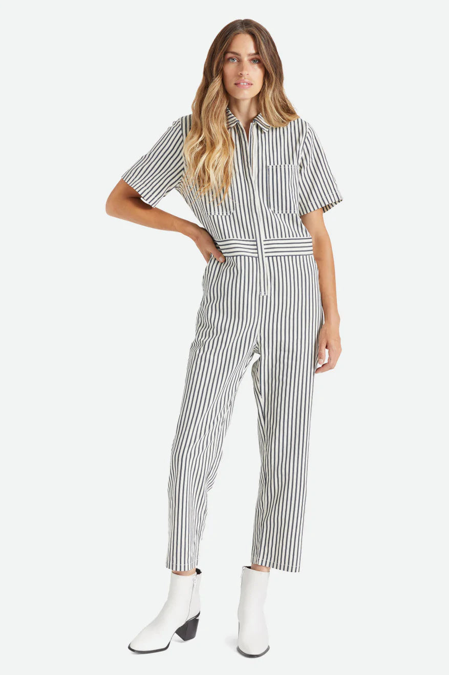 BRIXTON MERSEY S/S COVERALL - DOVE STRIPE