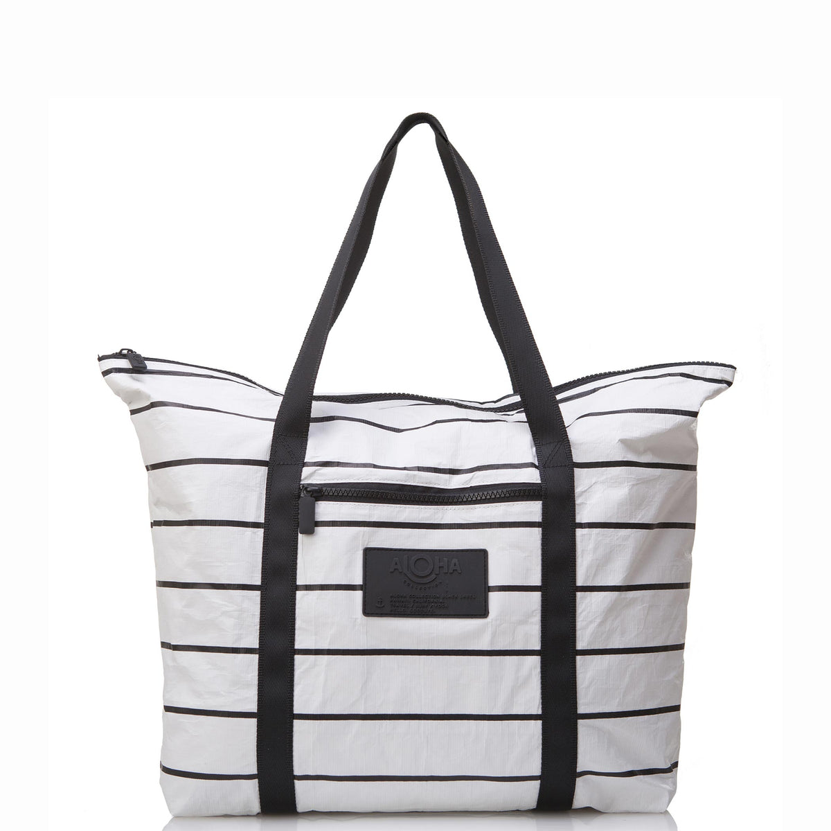 ALOHA COLLECTION ZIPPER TOTE / PINSTRIPE BLACK ON WHITE
