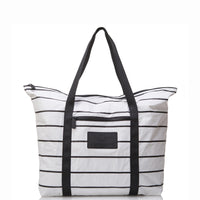 ALOHA COLLECTION ZIPPER TOTE / PINSTRIPE BLACK ON WHITE